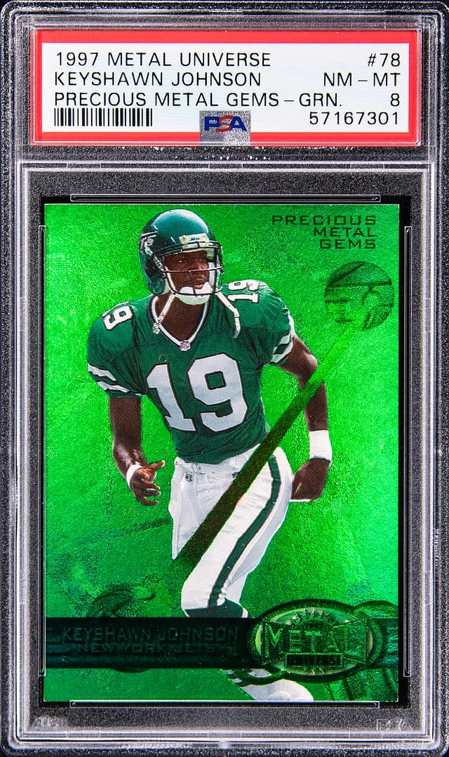 1997 SkyBox Metal Universe Keyshawn Johnson Precious Metal Gems (PMG) Green #78 card image