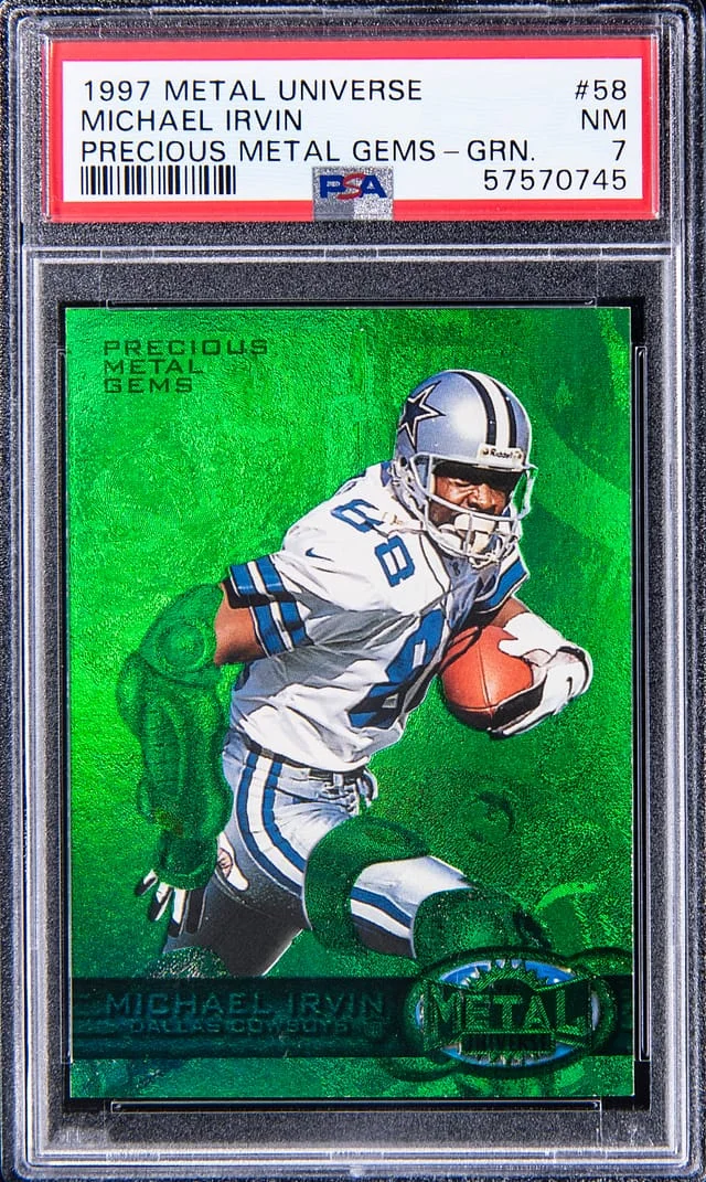1997 SkyBox Metal Universe Michael Irvin Precious Metal Gems (PMG) Green #58 card image