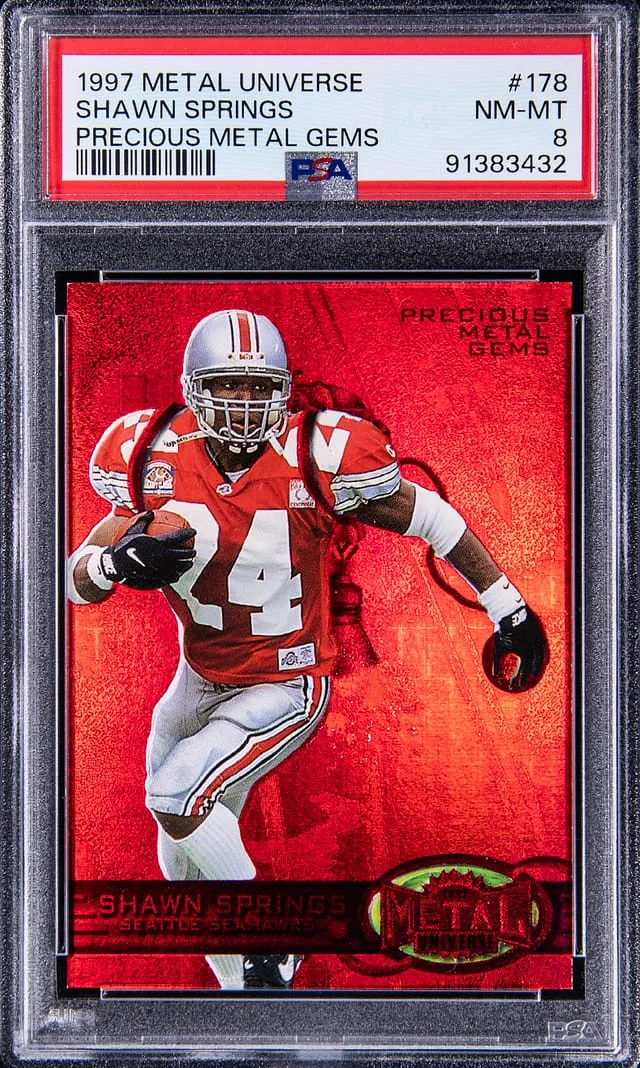 1997 SkyBox Metal Universe Shawn Springs Precious Metal Gems (PMG) Red #178 card image