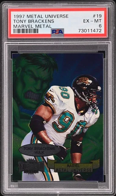 1997 SkyBox Metal Universe Tony Brackens Marvel Metal #19 card image
