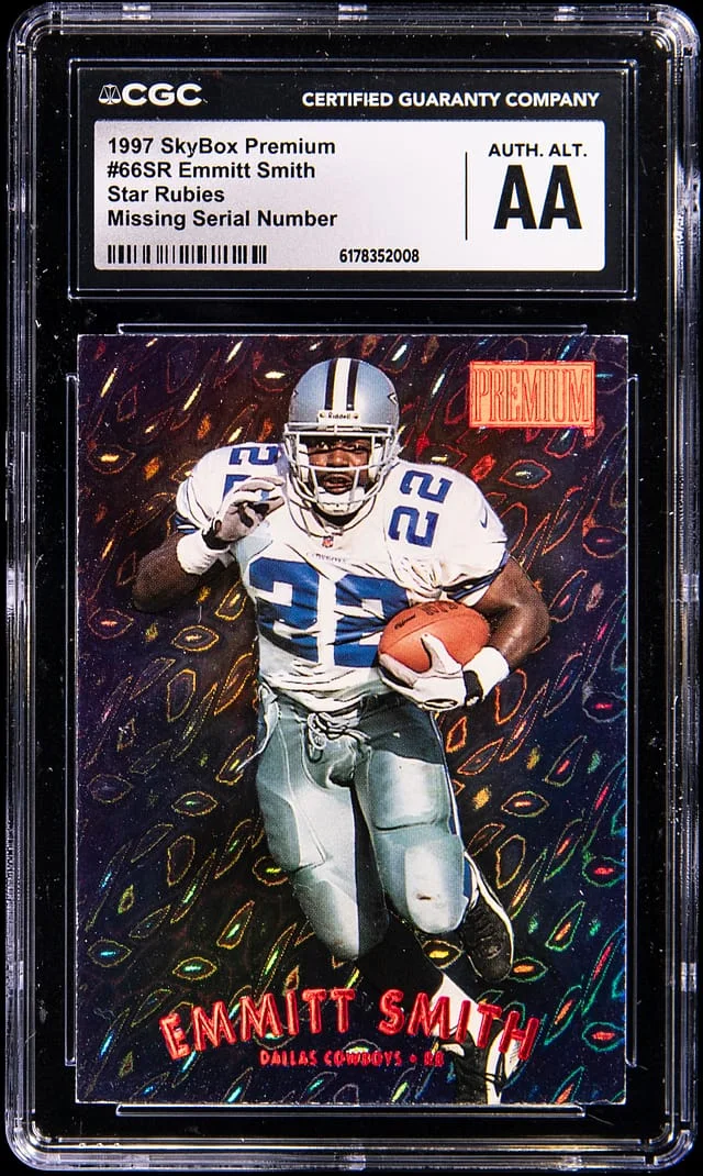 1997 SkyBox Premium Emmitt Smith, Missing Serial Number Rubies #66SR card image