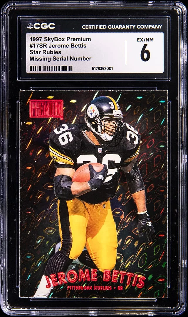 1997 SkyBox Premium Jerome Bettis, Missing Serial Number Rubies #17SR card image