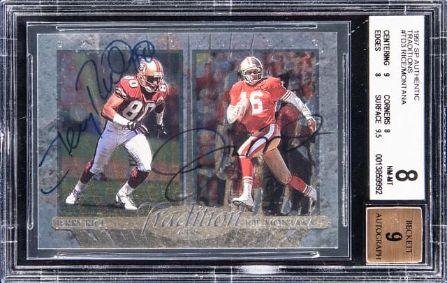 1997 SP Authentic Jerry Rice/Joe Montana Traditions #TD3 card image