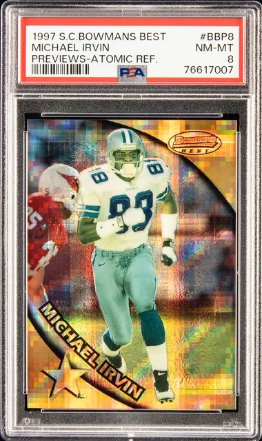 1997 Stadium Club Michael Irvin Bowmans Best Previews Atomic Refractor #Bbp8 card image