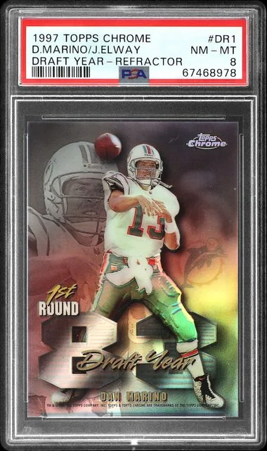 1997 Topps Chrome Dan Marino/John Elway Draft Year Refractor #DR1 card image