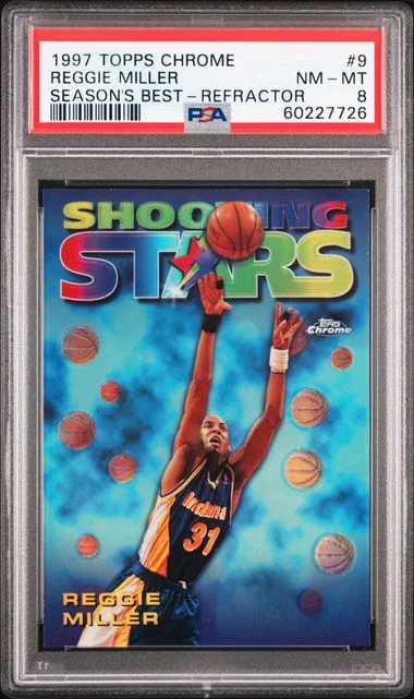 1997 Topps Chrome Reggie Miller Season's Best Refractor #9 card image