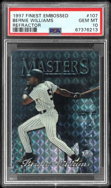 1997 Topps Finest Bernie Williams Embossed Refractor #107 card image