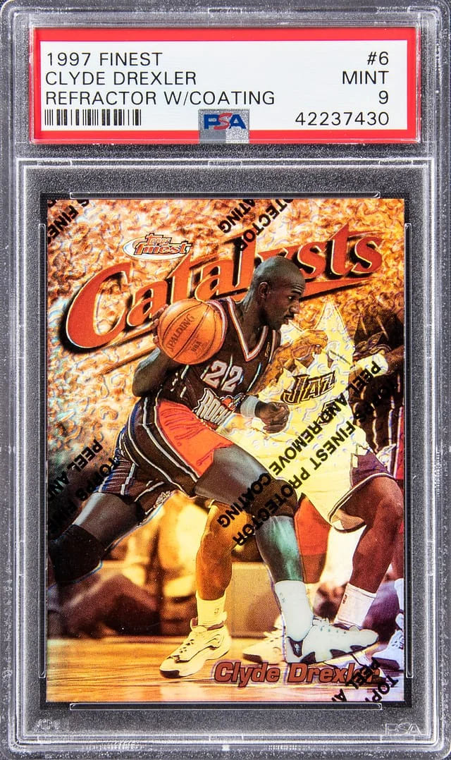 1997 Topps Finest Clyde Drexler Refractor with Coating #6 card image