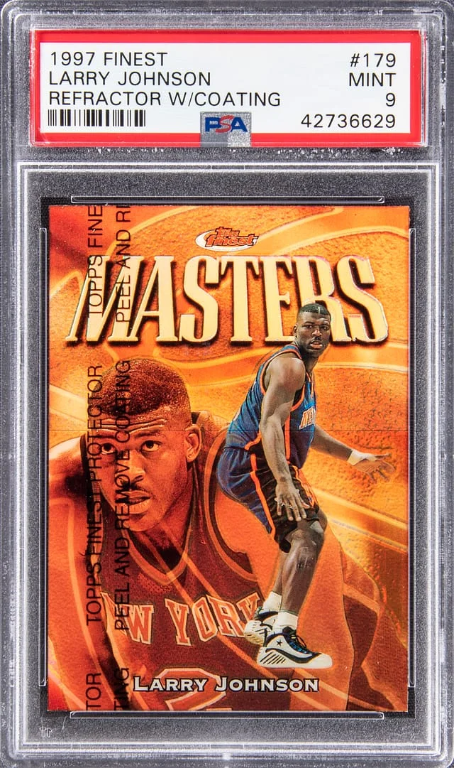 1997 Topps Finest Larry Johnson Refractor with Coating #179 card image