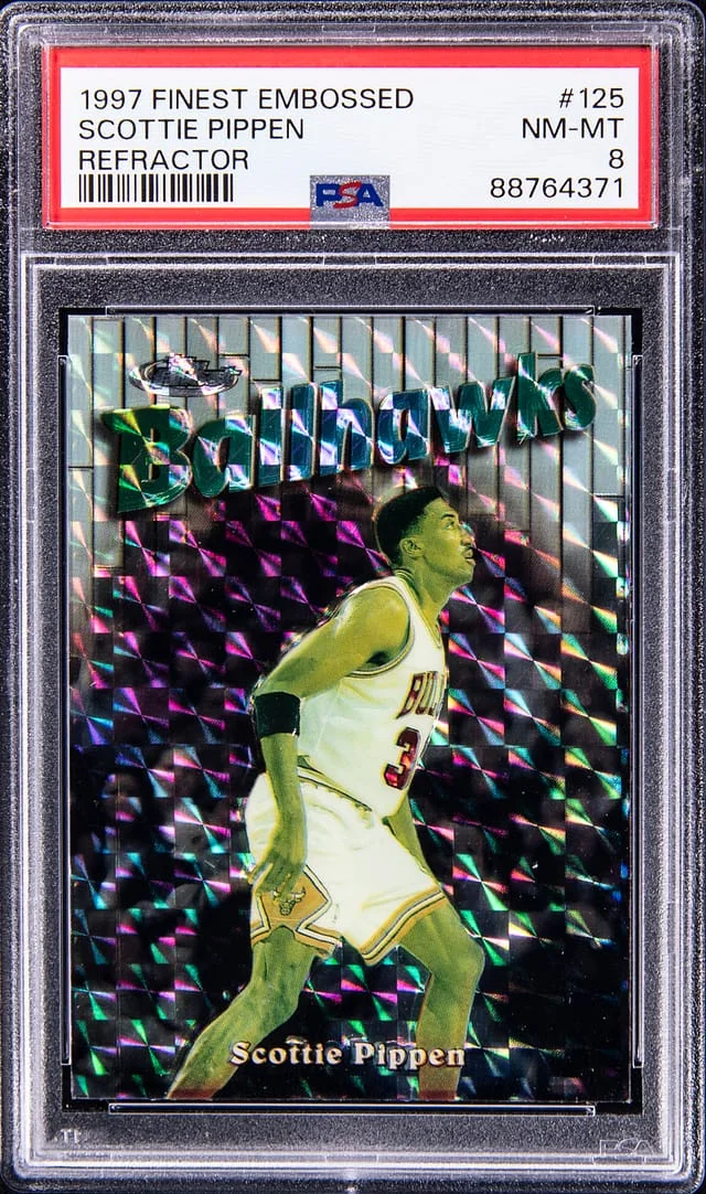 1997 Topps Finest Scottie Pippen Embossed Ballhawks Refractor #125 card image