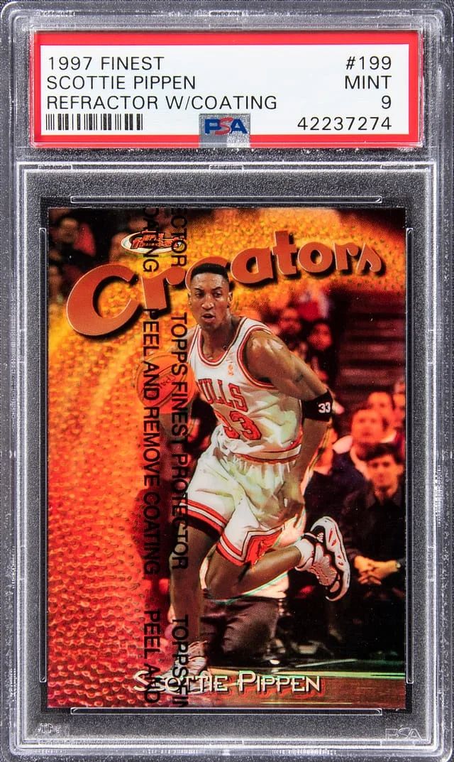 1997 Topps Finest Scottie Pippen Refractor with Coating #199 card image