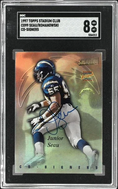 1997 Topps Stadium Club Seau/Romanowski Dual Co-Signers #CO99 card image