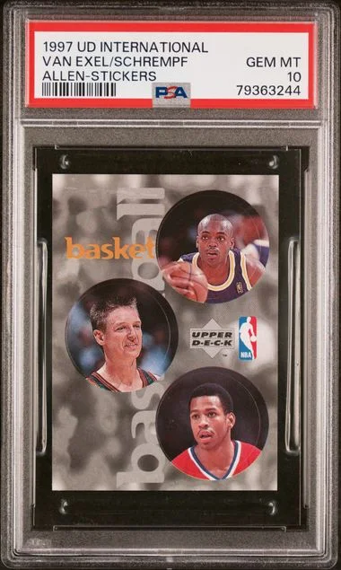 1997 Upper Deck International Stickers Allen Iverson/Detlef Schrempf/Nick Van Exel #no-number card image