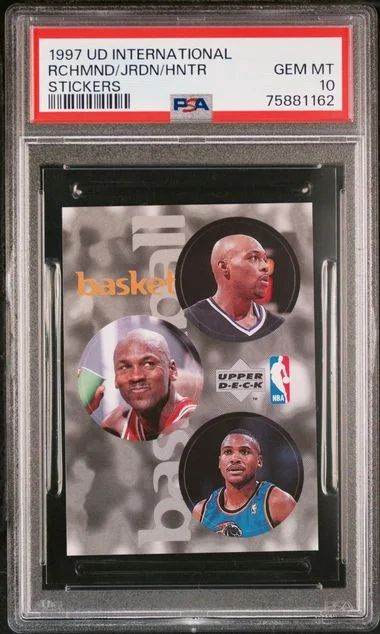 1997 Upper Deck International Stickers Lindsey Hunter/Michael Jordan/Mitch Richmond #no-number card image