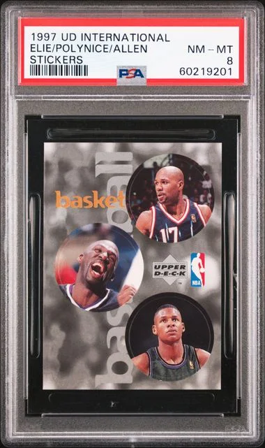 1997 Upper Deck International Stickers Mario Elie/Olden Polynice/Ray Allen #no-number card image