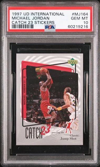 1997 Upper Deck Michael Jordan International Catch 23 Stickers #MJ164 card image
