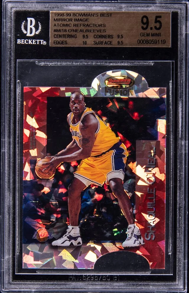 1998-99 Bowman Best Shaquille O'Neal/Bryant Reeves Mirror Image Atomic Refractor #MI18 card image