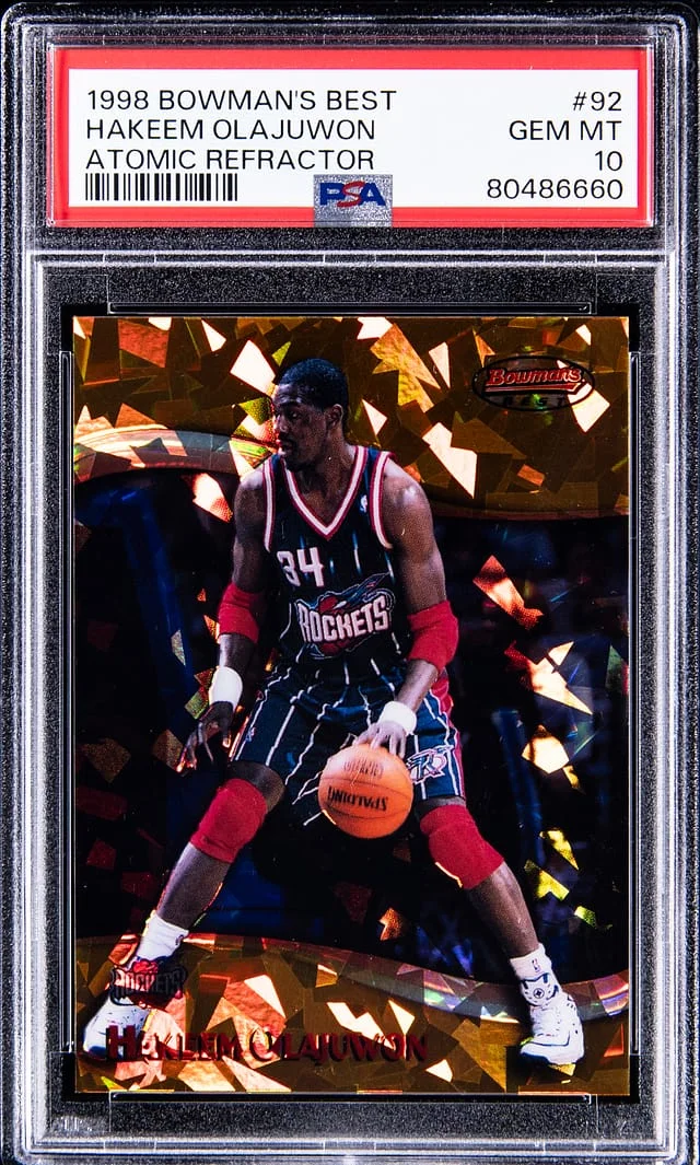1998-99 Bowman's Best Hakeem Olajuwon Atomic Refractor #92 card image