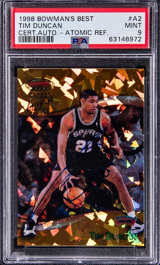 1998-99 Bowman's Best Tim Duncan Certified Autograph Atomic Refractor #A2 card image