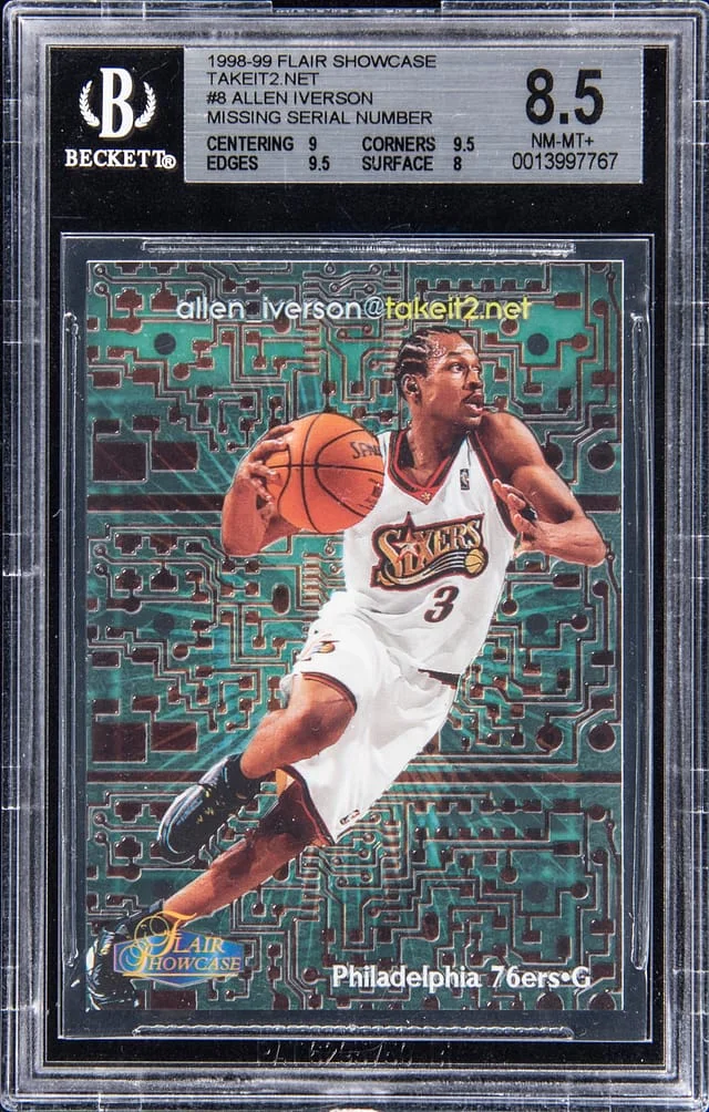 1998-99 Flair Showcase Allen Iverson TakeIt2.Net Missing Serial Number #8 card image