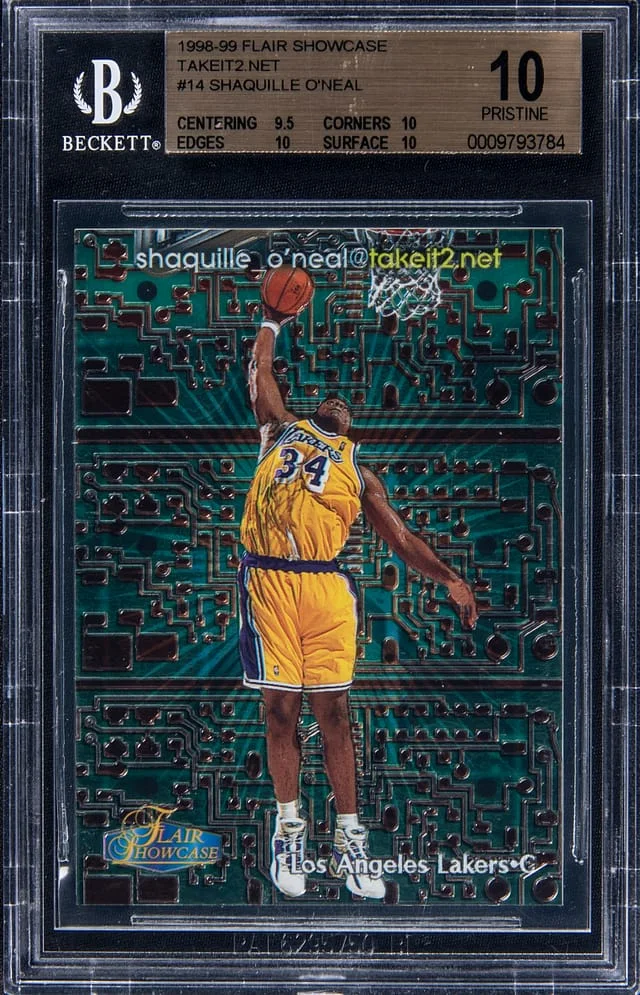 1998-99 Flair Showcase Shaquille O'Neal Takeit2 Net #14 card image
