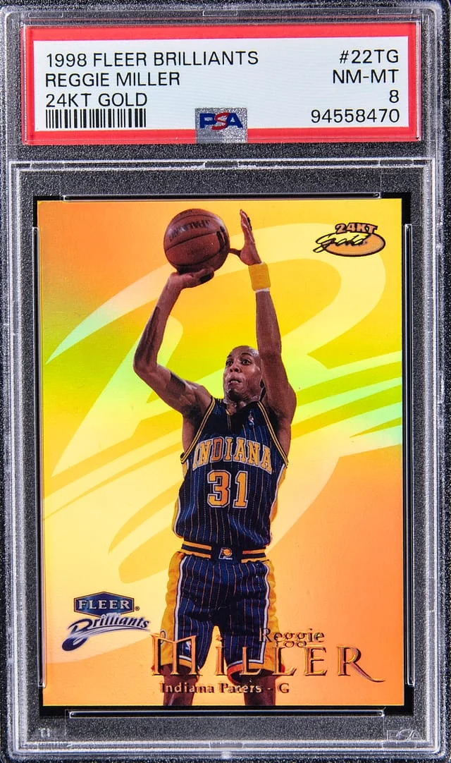 1998-99 Fleer Brilliants Reggie Miller 24KT Gold #22TG card image