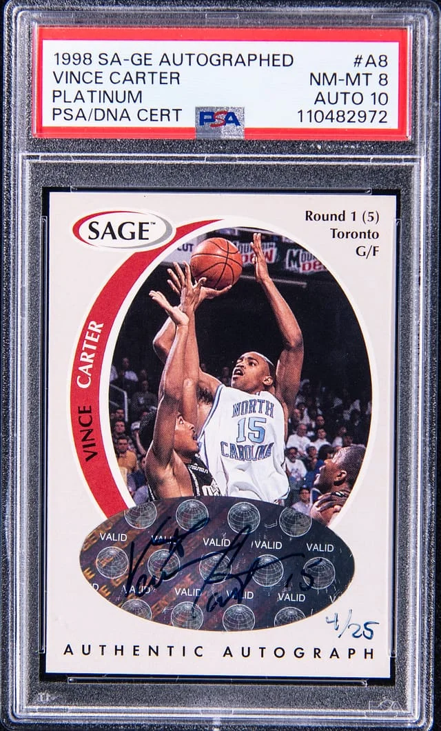 1998-99 Sage Autographed Platinum Vince Carter #A8 card image