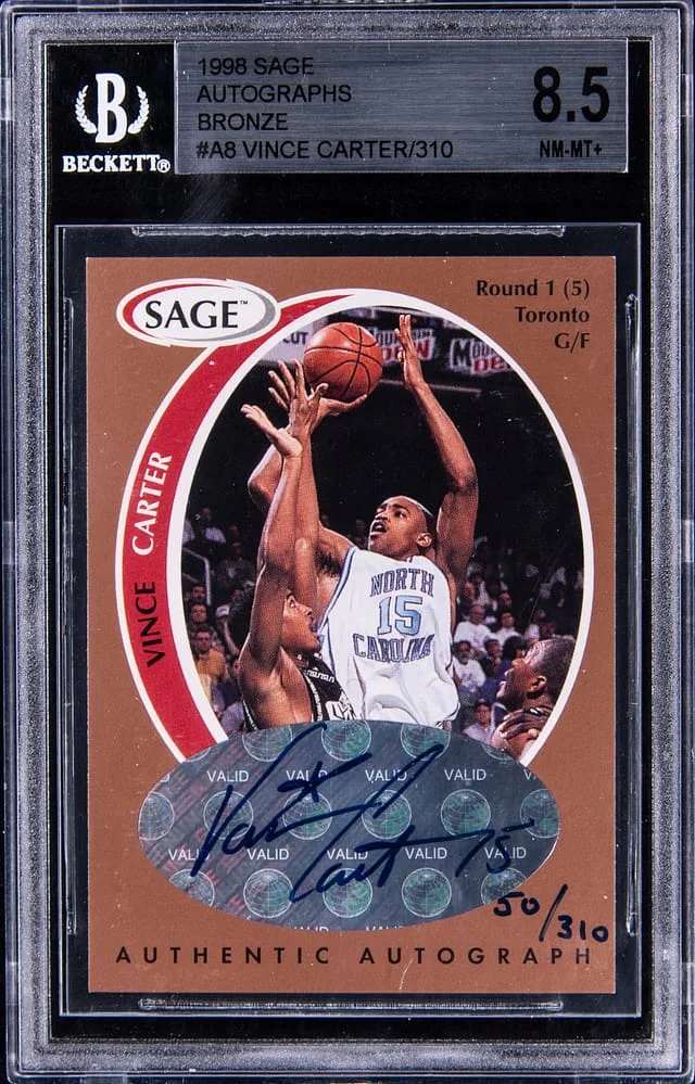 1998-99 Sage Autographs Bronze Vince Carter #A8 card image