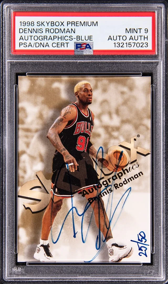 1998-99 SkyBox Premium Autographics Blue Dennis Rodman #no-number card image