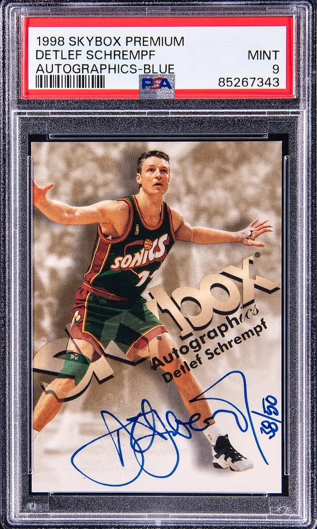 1998-99 SkyBox Premium Autographics Blue Detlef Schrempf #no-number card image
