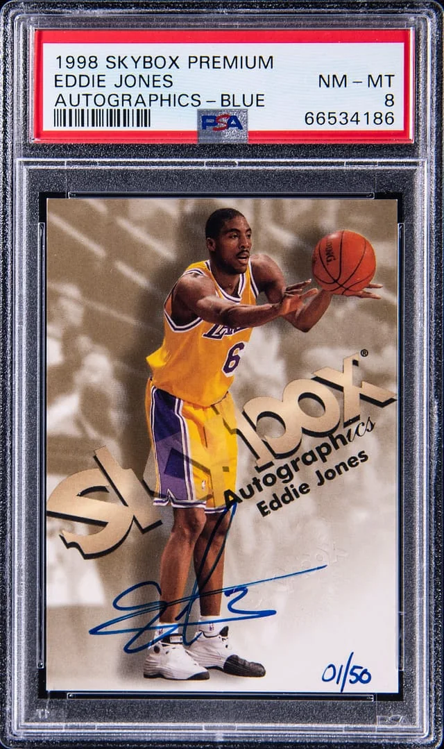 1998-99 SkyBox Premium Autographics Blue Eddie Jones #no-number card image