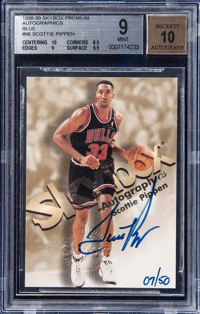 1998-99 SkyBox Premium Autographics Blue Scottie Pippen #no-number card image