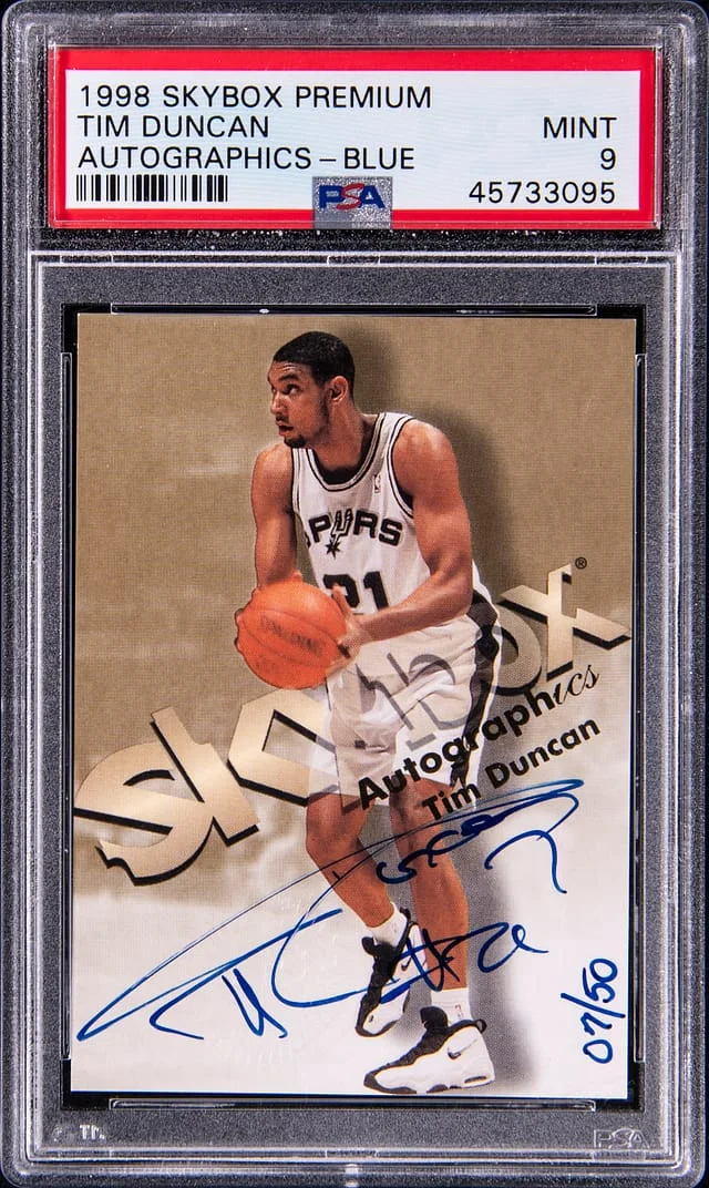1998-99 SkyBox Premium Autographics Blue Tim Duncan #no-number card image