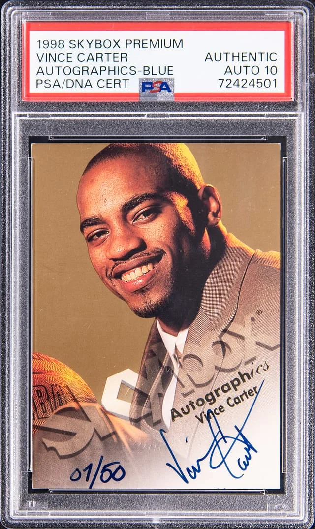 1998-99 SkyBox Premium Autographics Blue Vince Carter #no-number card image