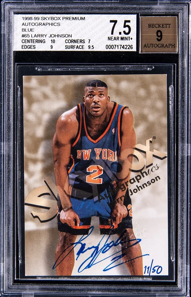 1998-99 SkyBox Premium Larry Johnson Autographics Blue #65 card image