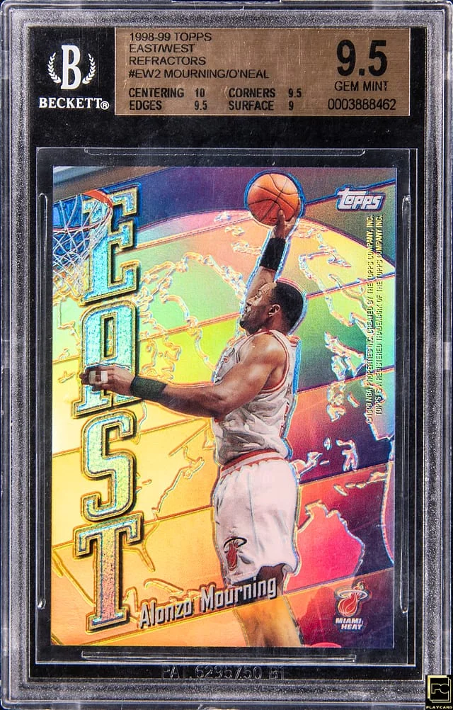 1998-99 Topps Alonzo Mourning/Shaquille O'Neal East/West Refractor #EW2 card image
