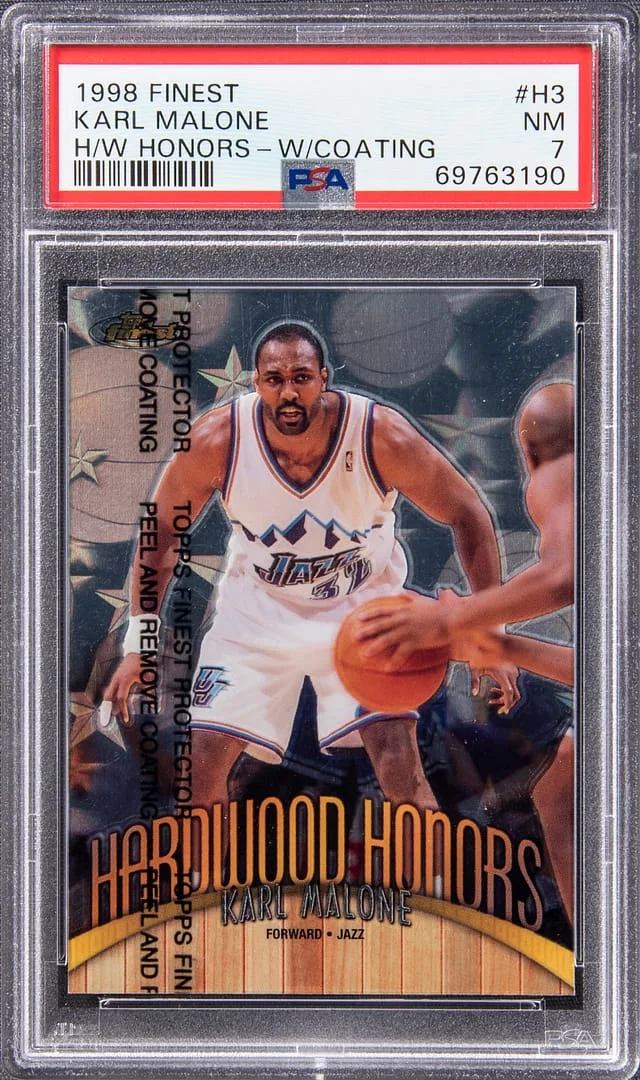 1998-99 Topps Finest Karl Malone Hardwood Honors W/ Coating #H3 card image