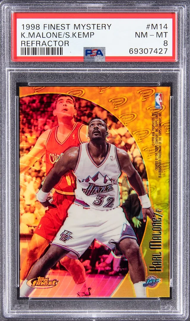 1998-99 Topps Finest Karl Malone/Shawn Kemp Mystery Refractor #M14 card image