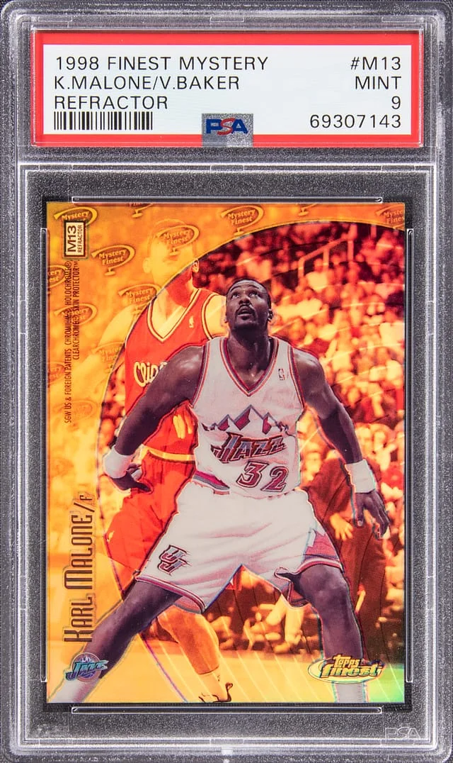 1998-99 Topps Finest Karl Malone/Vin Baker Mystery Refractor #M13 card image