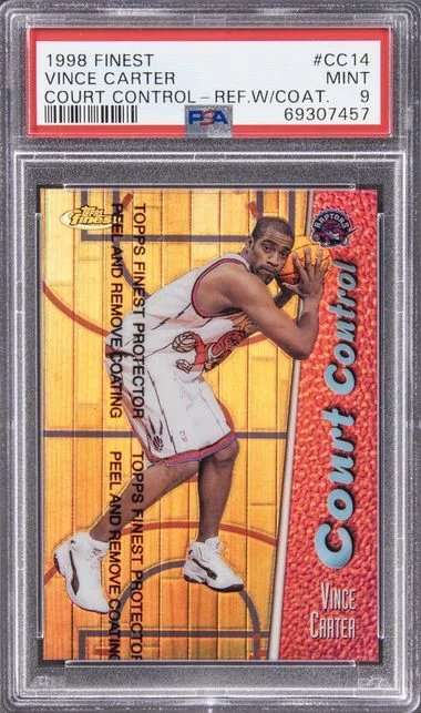 1998-99 Topps Finest Vince Carter Court Control Refractor, With Coating #CC14 card image