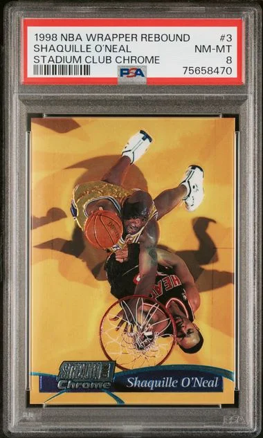 1998-99 Topps Stadium Club Chrome Shaquille O’Neal NBA Wrapper Rebound #3 card image