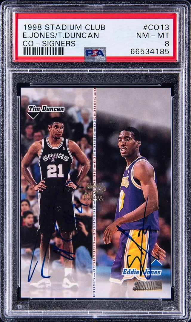 1998-99 Topps Stadium Club Eddie Jones/Tim Duncan Co-Signers #CO13 card image