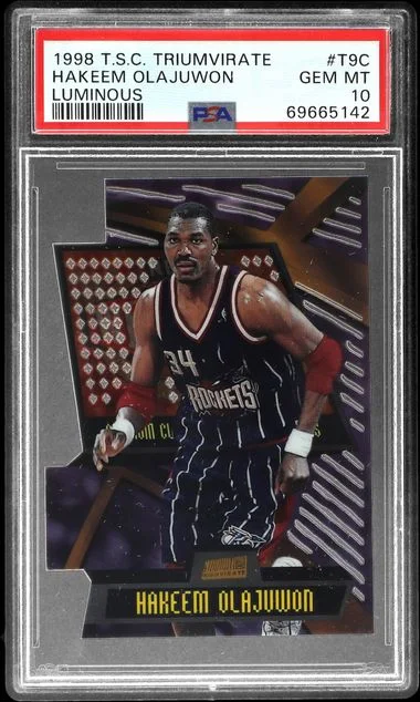 1998-99 Topps Stadium Club Hakeem Olajuwon Triumvirate Luminous #T9C card image