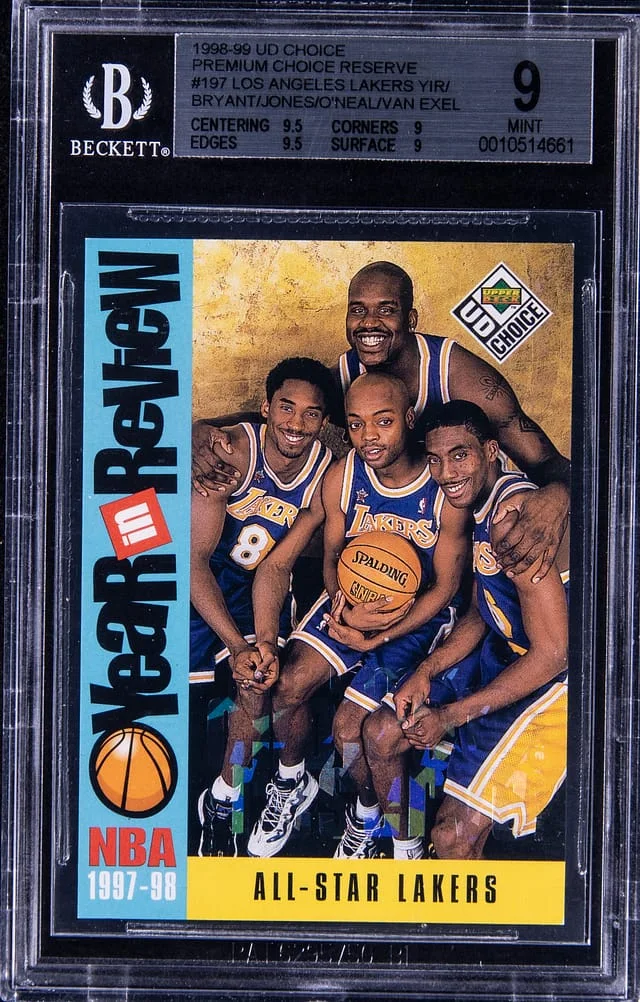 1998-99 UD Choice Shaquille O'Neal/Kobe Bryant/Nick Van Exel/Eddie Jones Prime Premium Choice Reserve Los Angeles Lakers Year in Review #197 card image