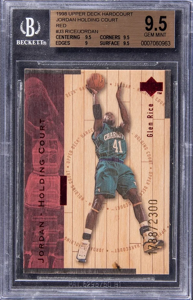 1998-99 Upper Deck Glen Rice/Michael Jordan Hard Court Jordan Holding Court Red #J3 card image