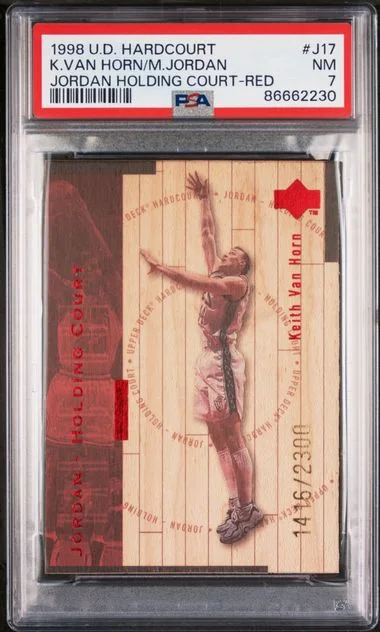 1998-99 Upper Deck Hardcourt Keith Van Horn/Michael Jordan Jordan Holding Court Red #J17 card image
