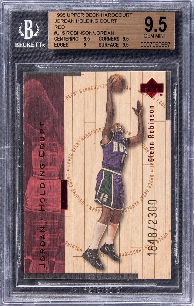 1998-99 Upper Deck Hardcourt Michael Jordan/Glenn Robinson Jordan Holding Court Red #J15 card image