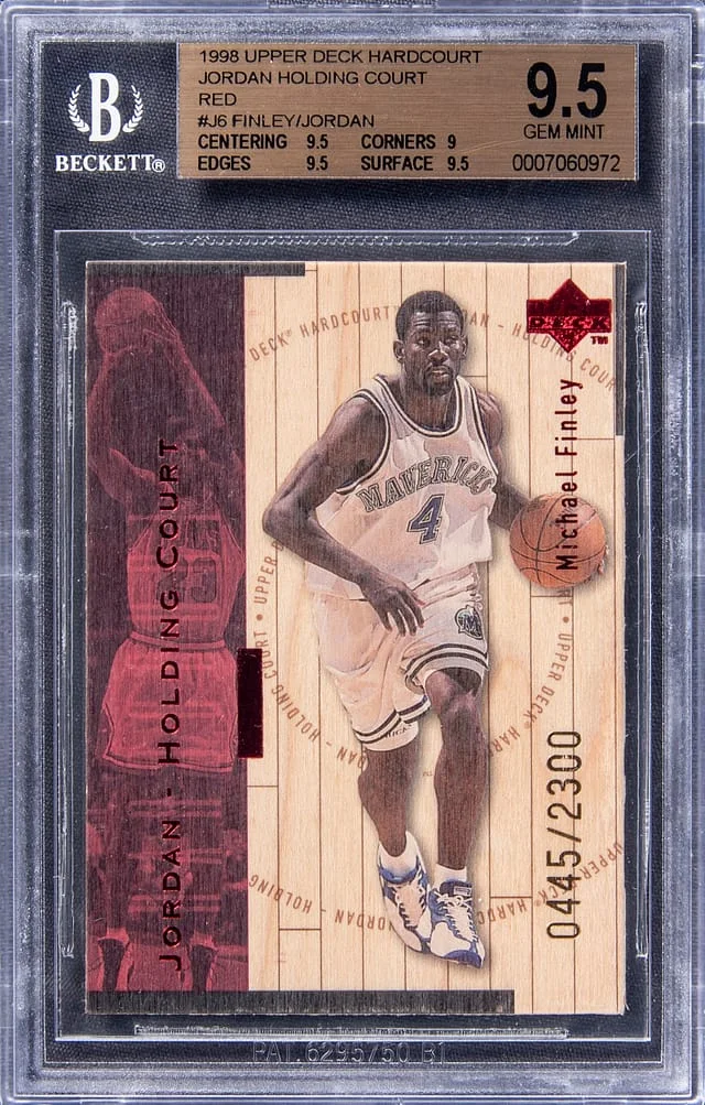 1998-99 Upper Deck Hardcourt Michael Jordan/Michael Finley Jordan Holding Court Red #J6 card image