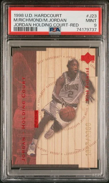 1998-99 Upper Deck Hardcourt Michael Jordan/Mitch Richmond Jordan Holding Court Red #J23 card image