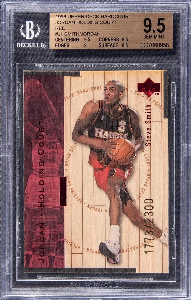 1998-99 Upper Deck Hardcourt Michael Jordan/Steve Smith Jordan Holding Court Red #J1 card image